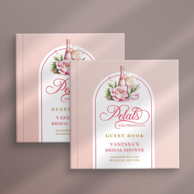 Elegant rosafärgad och guld kronblad prosecco sign gästböcker (Elegant blush and gold petals prosecco sign book)