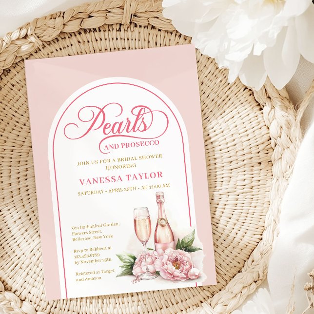 Elegant rosafärgad och guld pärlor bröllopsfest in inbjudningar (Chic Blush and Gold Pearls Bridal Shower Invite)