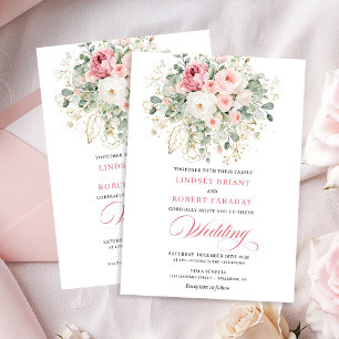 Elegant rosafärgad ros boho blomsterlig vigselinbj inbjudningar
