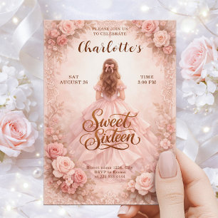 Elegant Rosafärgad Sweet Sixteen Födelsedagsgratul Inbjudningar
