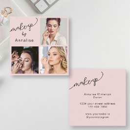 Elegant rosaktig rosa svart Script 3 Foto Smink Fyrkantigt Visitkort