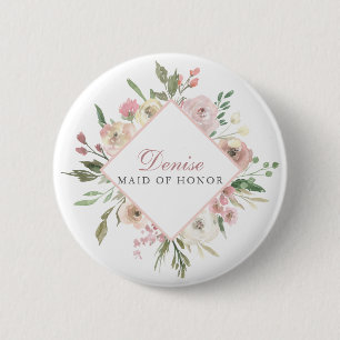 Elegant  Rosan Blommigt Maid of honor Namn bricka Knapp