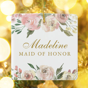 Elegant Rosan Guld Blommigt Maid of honor Julgransprydnad Keramik
