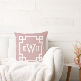 Elegant rosapink grekisk nyckelmonogram initial kudde