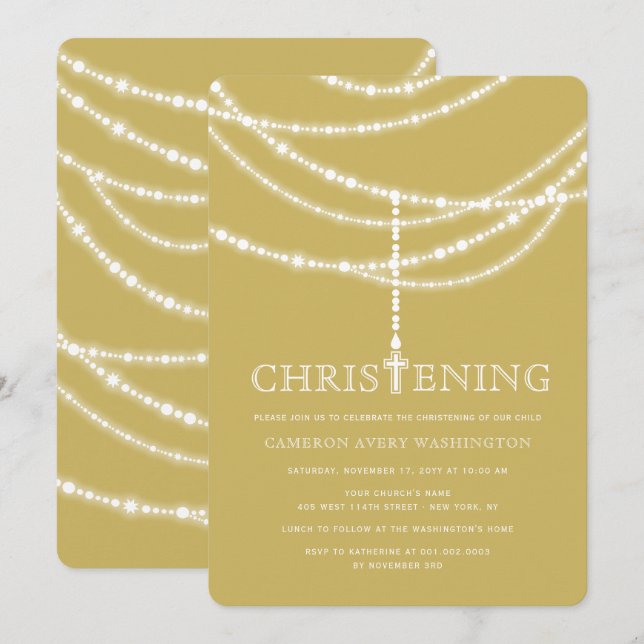 Elegant Rosary Kor Sparkles Christening Inbjudan (Fram/baksida)