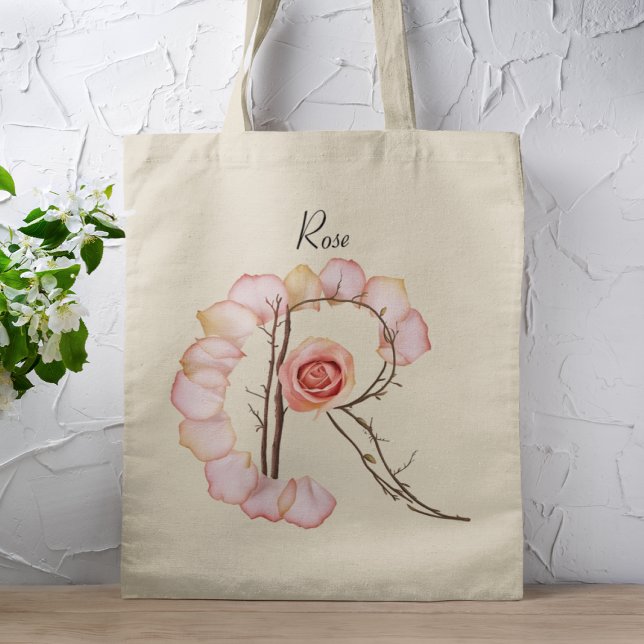 Elegant rosbladbokstav R monogram anpassat namn Tygkasse (Skapare uppladdad)