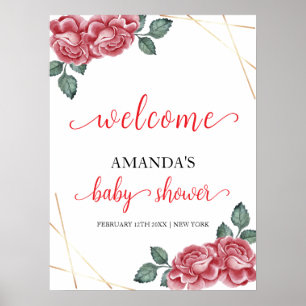Elegant rosblommig älskling bebisshower välkomstsk poster