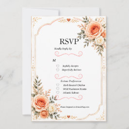 Elegant rosbröllops-RSVP-kort med persikablommor