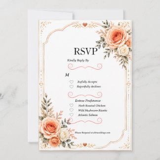 Elegant rosbröllops-RSVP-kort med persikablommor