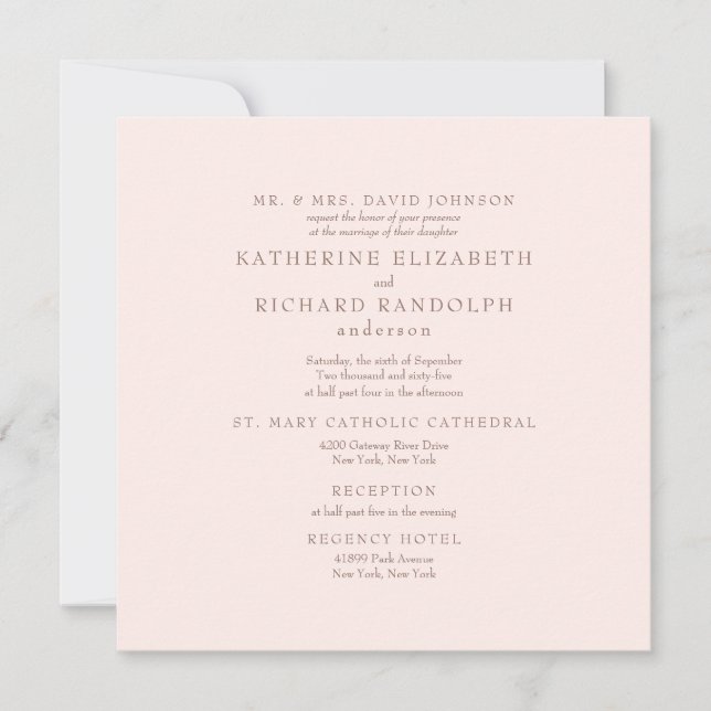 Elegant Rosé 2 Plats Bröllop Square Bröllop  Inbjudningar (Framsida)
