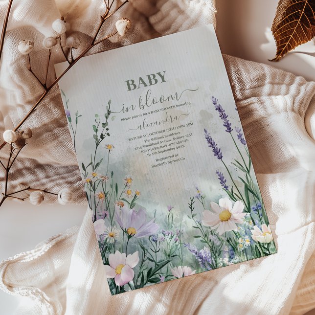 Elegant Rosé Blommig Baby i Bloom Dusch Inbjudningar (Skapare uppladdad)