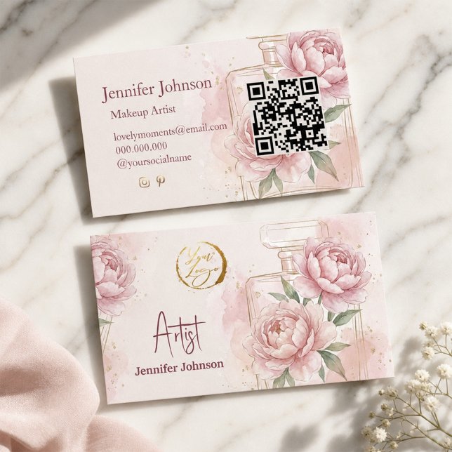 Elegant Rosé Blommig Sminkartist Visitkort (#BusinessCardDesign #MakeupArtistBranding #BeautyBusiness #FloralBusinessCard #PinkAesthetic#Feminie)