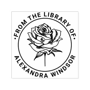 Elegant Rose Bloom Bibliotek Boknamn Självfärgande Stämpel
