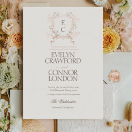 Elegant Rose Blush Floral Crest Wedding Inbjudningar