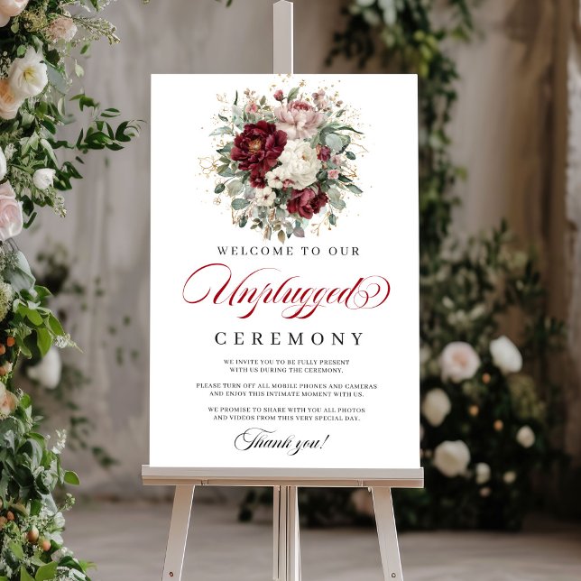 Elegant rosé burgunder Avstängd ceremoniplakat Poster (Chic Blush Burgundy Unplugged Ceremony Poster)