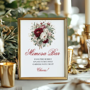 Elegant rosé burgunder blommande Mimosa Bar-skylt Poster