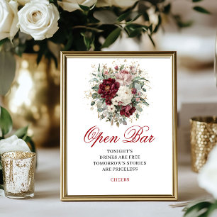 Elegant rosé burgunder blomstermärke för öppet bar poster