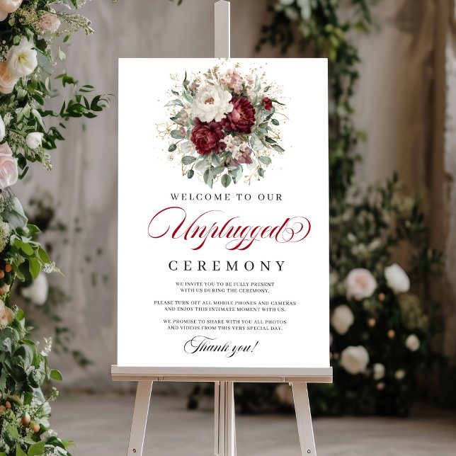 Elegant Rosé Burgundy Avstängd Ceremoni Poster (Graceful Blush Burgundy Unplugged Ceremony)