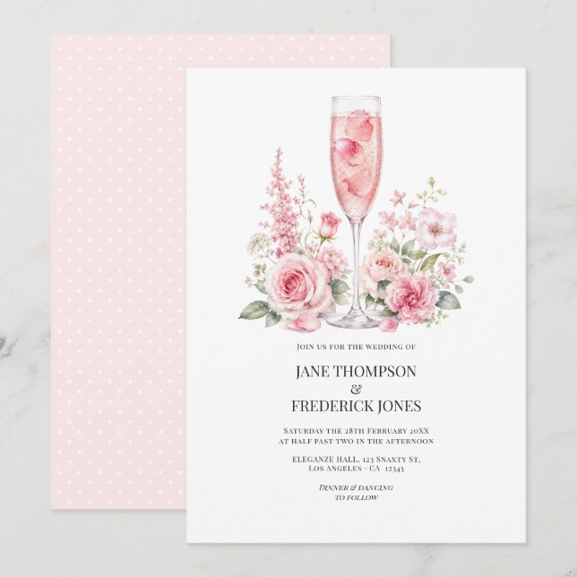 Elegant rosé champagne trädgårdsbröllop inbjudningar (Fram/baksida)
