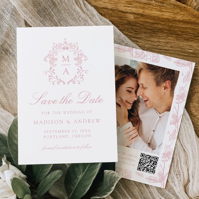 Elegant Rose Chinoiserie Floral QR Code Wedding Spara Datumet (Skapare uppladdad)