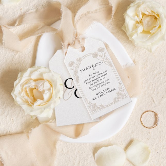 Elegant Rose Garden Trellis Calligraphy Thank you Presentetikett (Skapare uppladdad)