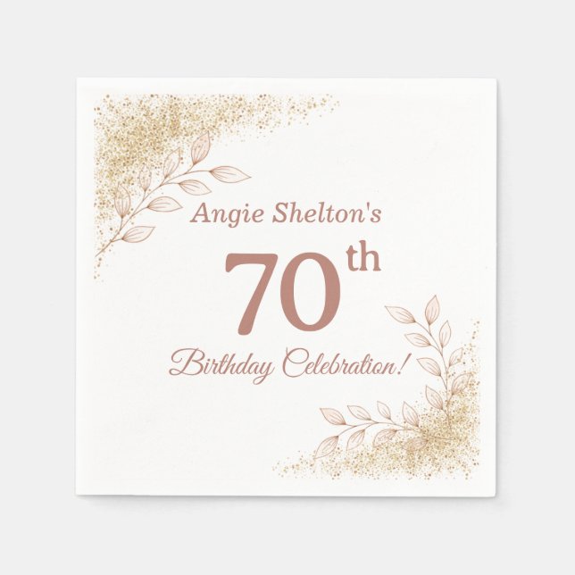 Elegant Rose Gold 70th Birthday Celebration  Pappersservett (Framsidan)