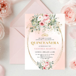 Elegant Rose Gold Blush Boho Quinceañera Invitatio Inbjudningar
