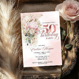 Elegant Rose Gold Blush Floral 50th Birthday Party Inbjudningar