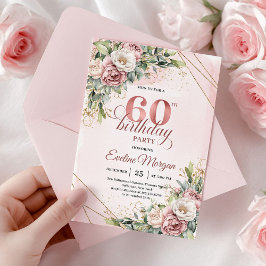 Elegant Rose Gold Boho Floral 60th Birthday Invitw Inbjudningar