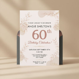 Elegant Rose Gold Botanical 60th Birthday Inbjudningar