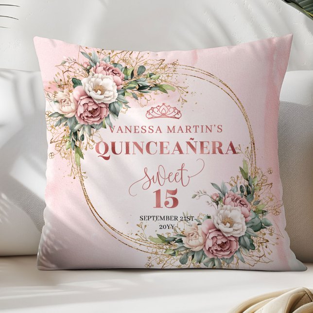 Elegant Rose Gold Floral Best Gift Quinceañera  Kudde (Elegant Rose Gold Floral Best Gift Quinceañera Pillow)