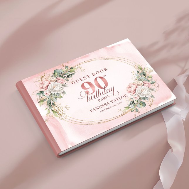 Elegant Rose Gold Floral Eucalyptus 90th Birthday Gästböcker (Elegant Rose Gold Floral Eucalyptus 90th Guest Book)