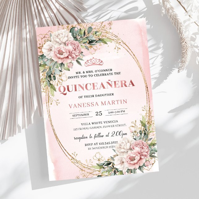 Elegant Rose Gold Floral Eucalyptus Quince Invite Inbjudningar (Elegant Rose Gold Floral Eucalyptus Quince Invite)