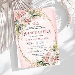 Elegant Rose Gold Floral Eucalyptus Quinceañera   Inbjudningar