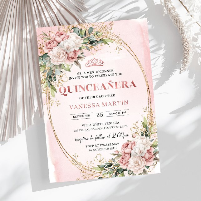 Elegant Rose Gold Floral Eucalyptus Quinceañera   Inbjudningar (Elegant Rose Gold Floral Eucalyptus Quinceañera Invitation

)