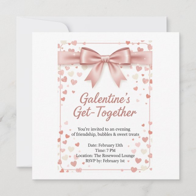 Elegant Rose Gold Galentine's Day Invitation Templ Tack Kort (Framsida)