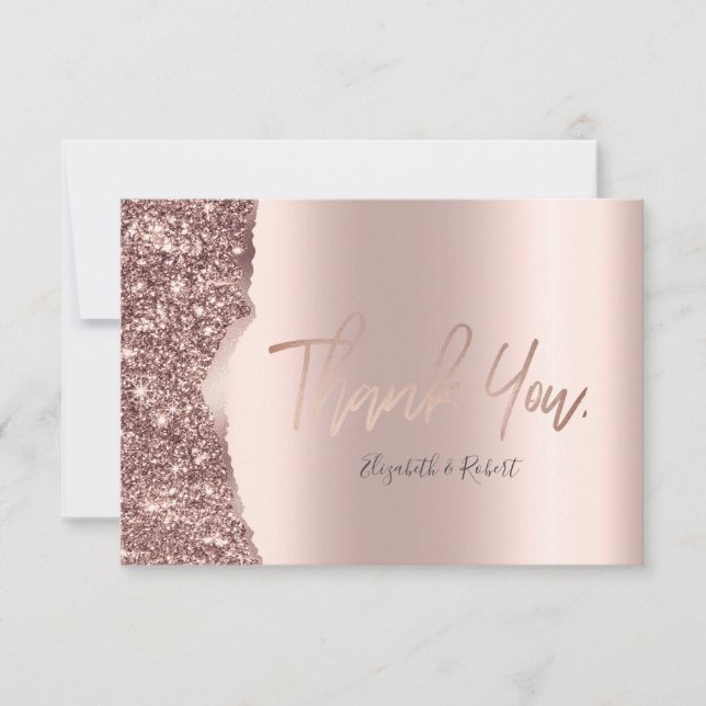 Elegant Rose Gold Glitter Drips Thank You Card Tack Kort (Framsida)