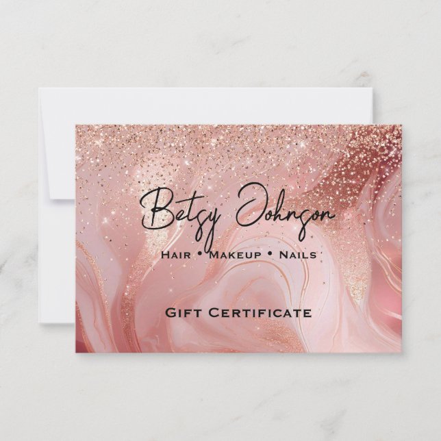 Elegant Rose Gold Glitter Gift Certificate Card Inbjudningar (Framsida)