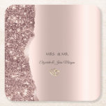 Elegant Rose Gold Glitter Gold Rings Underlägg Papper Kvadrat<br><div class="desc">Elegant chic glitter border and gold heart rings on a rose gold background.</div>