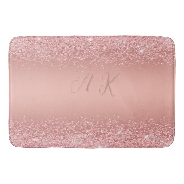Elegant Rose Gold Luxe Shimmer Monogram Badrumsmatta (Framsidan)