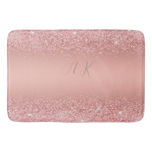 Elegant Rose Gold Luxe Shimmer Monogram  Badrumsmatta (Framsidan)