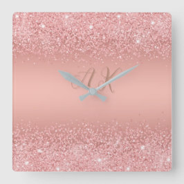 Elegant Rose Gold Luxe Shimmer Monogram Fyrkantig Klocka