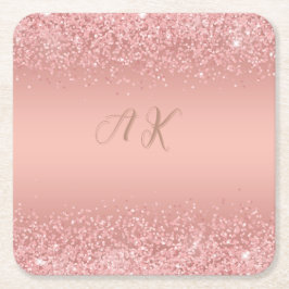 Elegant Rose Gold Luxe Shimmer Monogram Underlägg Papper Kvadrat