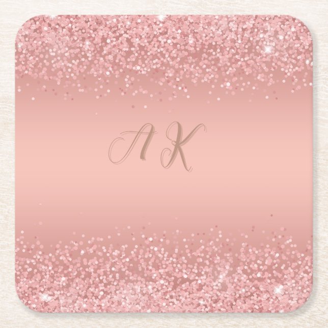 Elegant Rose Gold Luxe Shimmer Monogram Underlägg Papper Kvadrat (Framsidan)