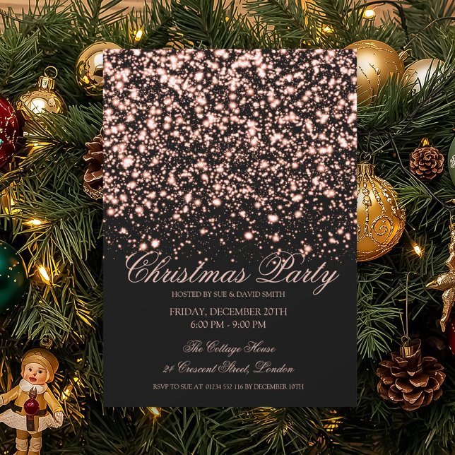 Elegant Rose Gold Midnight Glam Christmas Party  Inbjudningar (Elegant Rose Gold Midnight Glam Christmas Party Invitation)