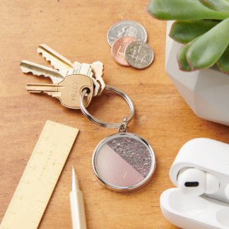 Elegant Rose Gold Monogram Button Rund Silverfärgad Nyckelring