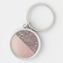 Elegant Rose Gold Monogram Button Rund Silverfärgad Nyckelring