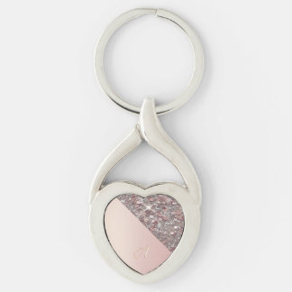 Elegant Rose Gold Monogram Keychain Twisted Heart Silverfärgad Nyckelring