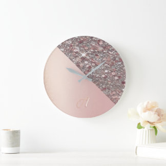 Elegant Rose Gold Monogram Stor Klocka