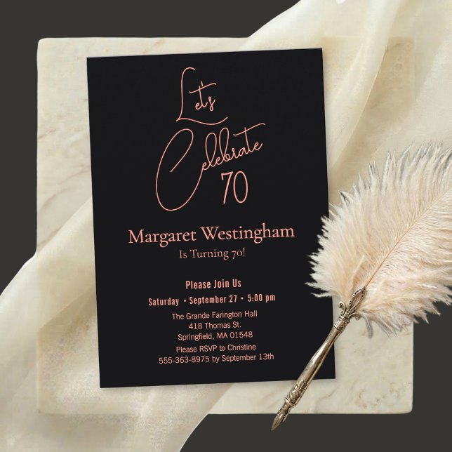 Elegant Rose Gold Script Typography 70th Birthday Inbjudningar (Skapare uppladdad)